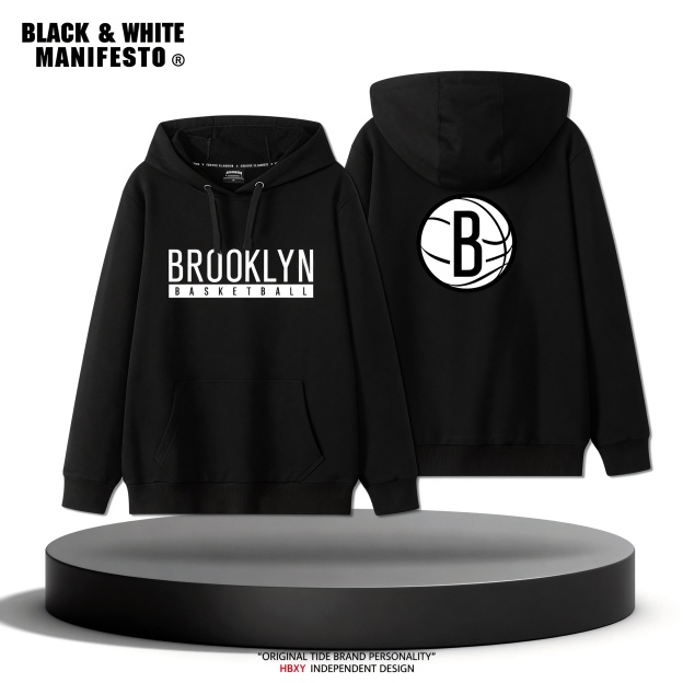 籃網訓練同款印花連帽衛衣