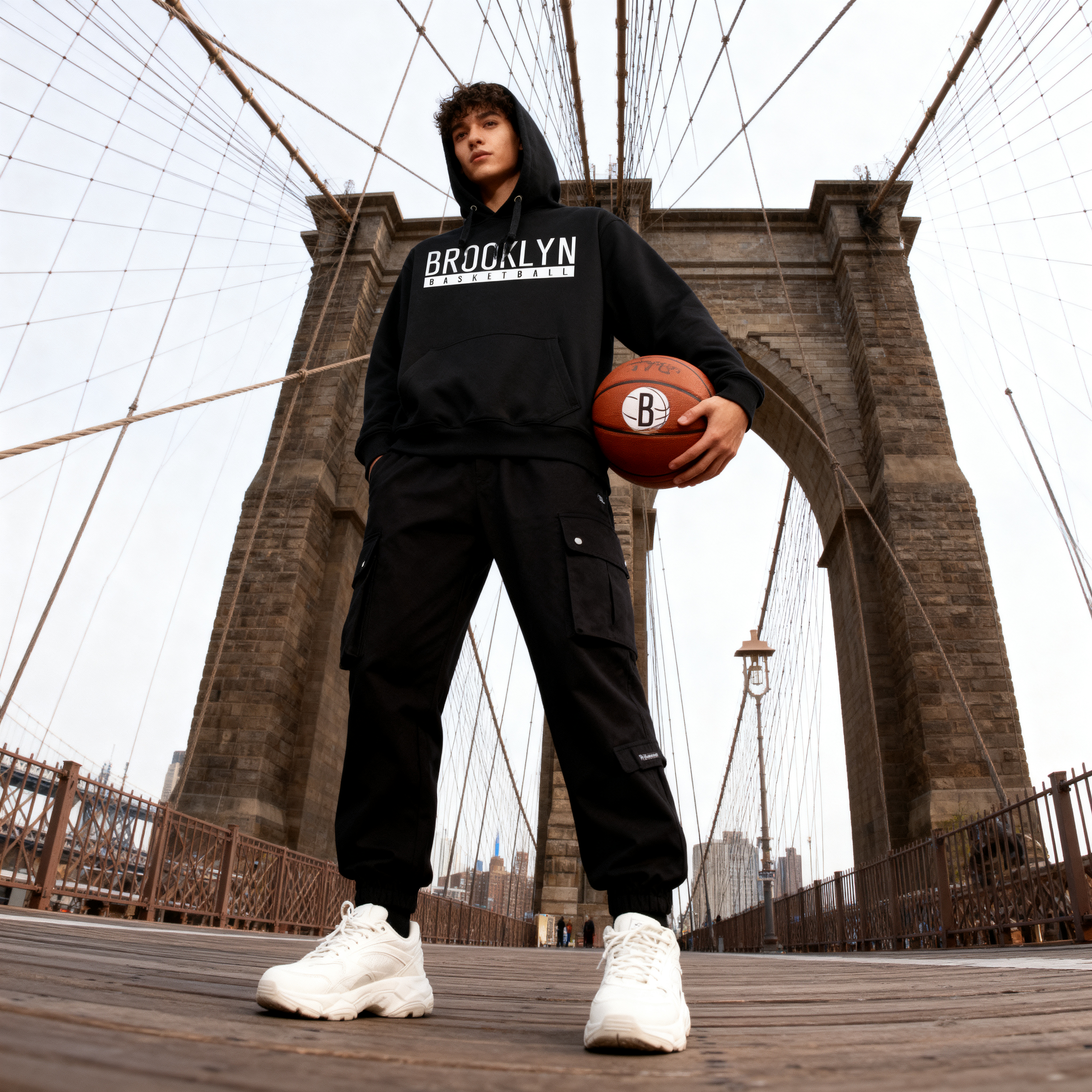 籃網訓練同款印花連帽衛衣