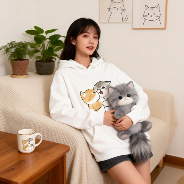 貓福珊迪猫咪可爱印花連帽衛衣