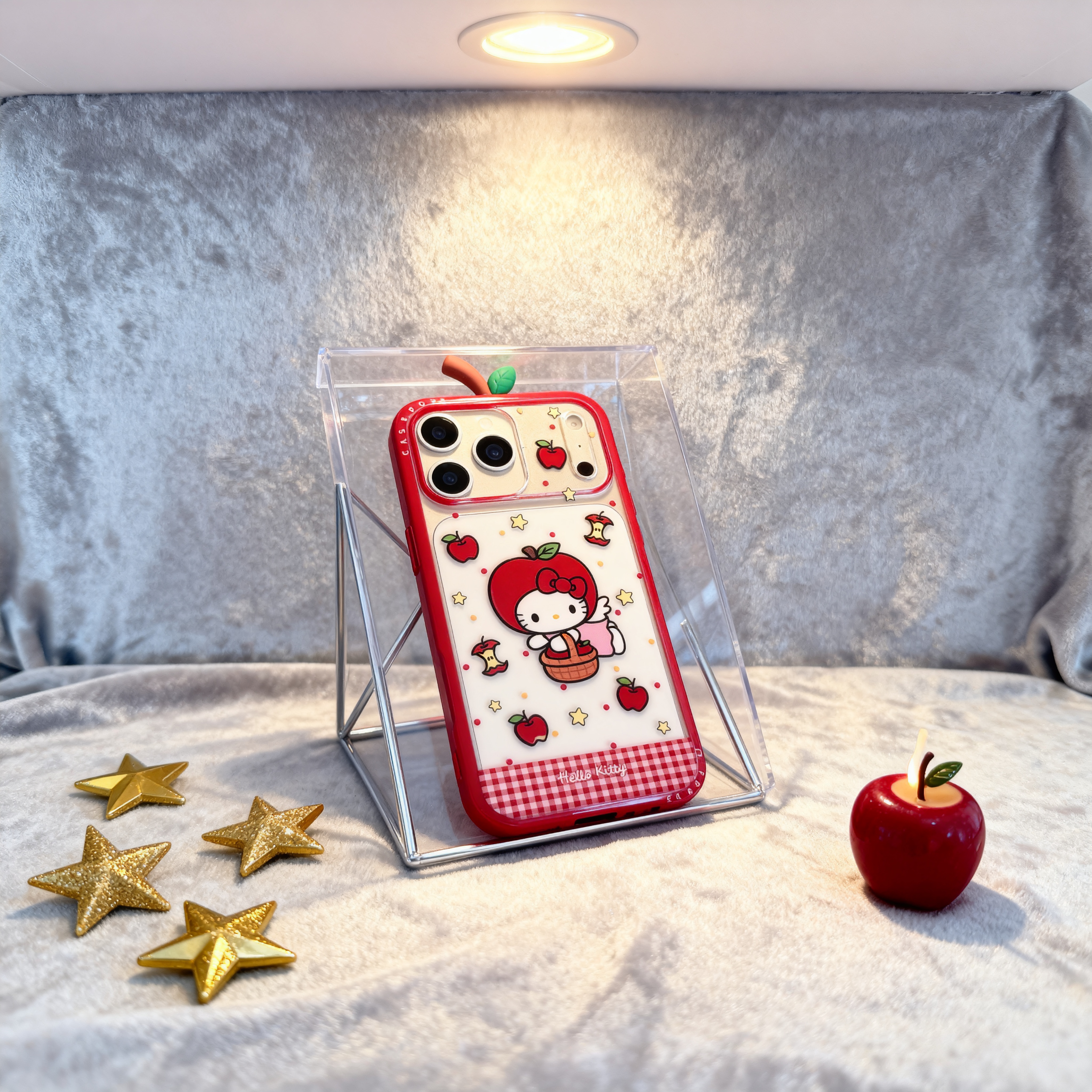 紅色格紋蘋果頭套Kitty手機殼