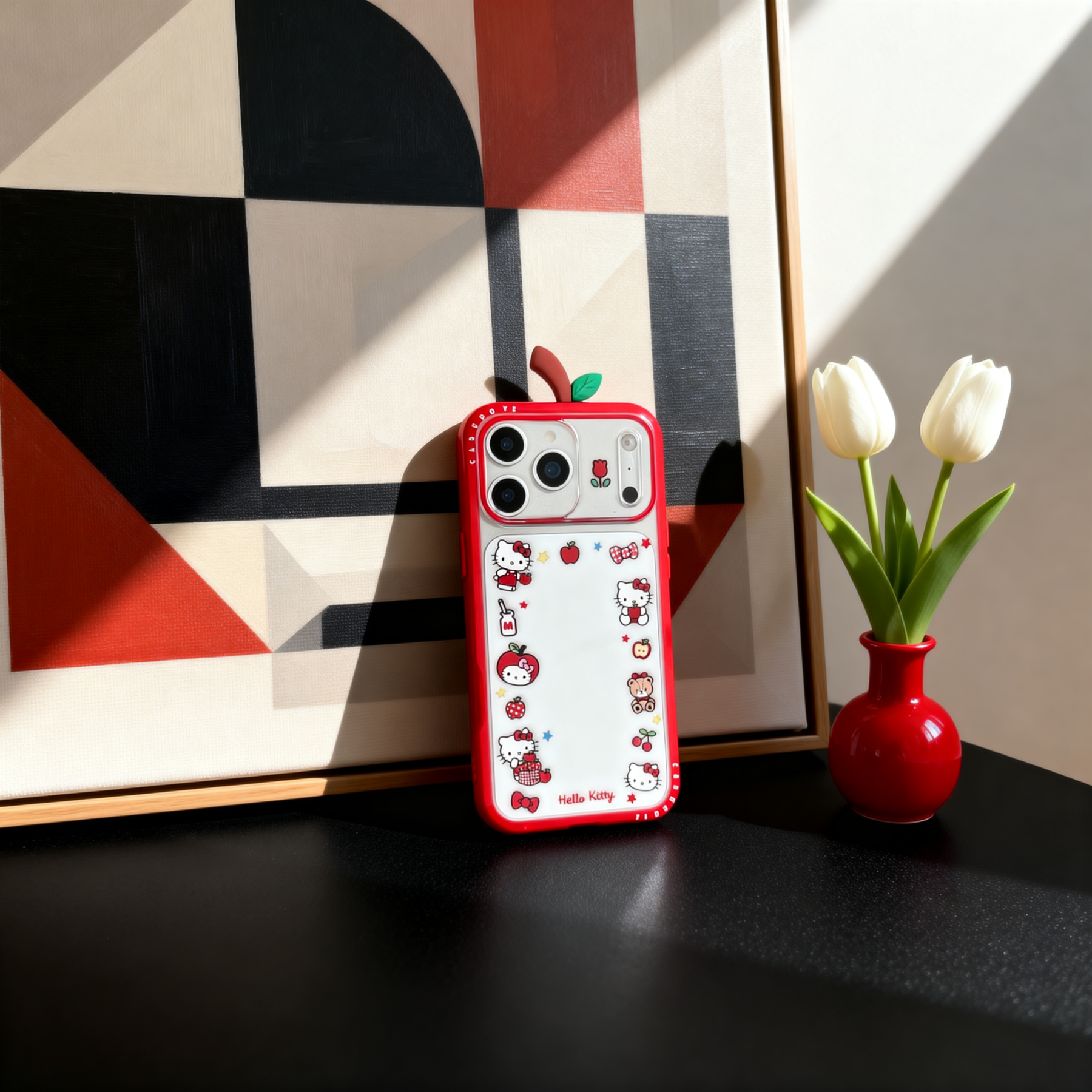 紅色格紋蘋果頭套Kitty手機殼