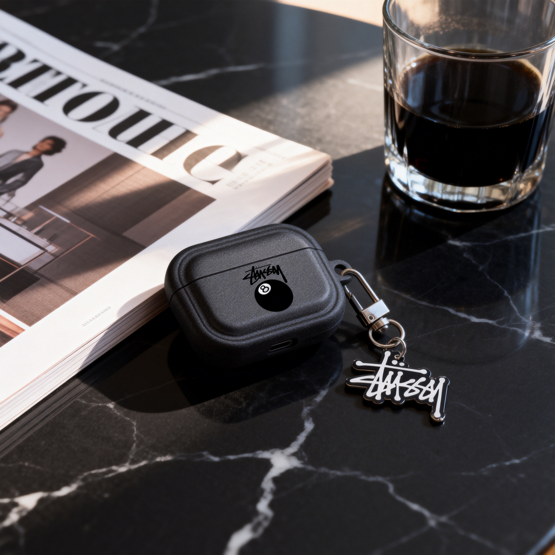 潮牌黑8桌球Airpods耳機保護殼 - 高級深灰小眾復古歐美風格