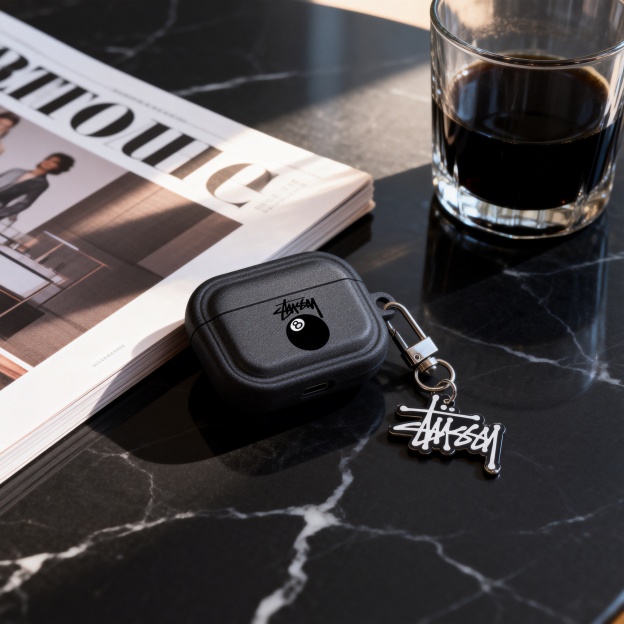 潮牌黑8桌球Airpods耳機保護殼 - 高級深灰小眾復古歐美風格