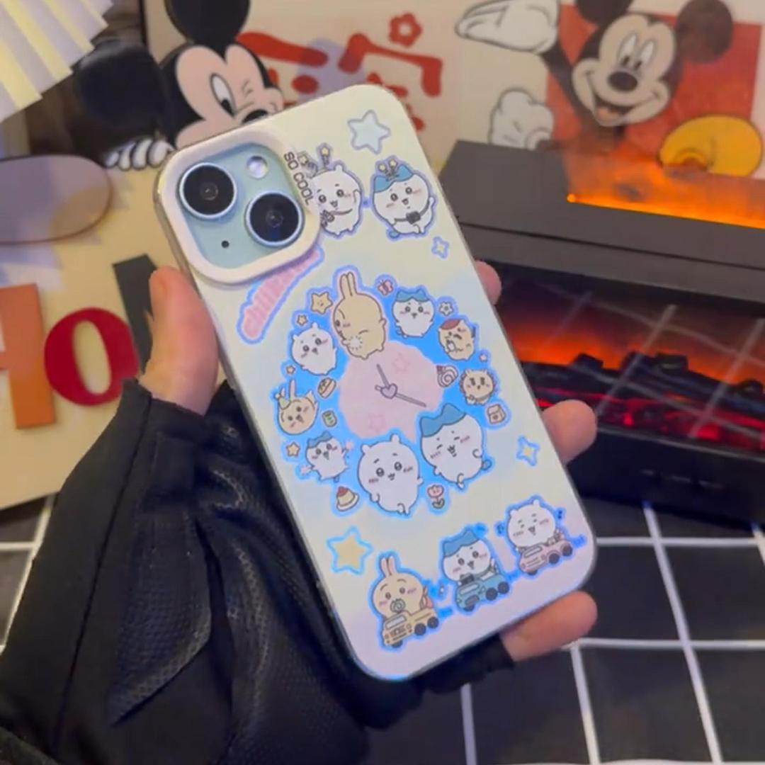 Chiikawa 動漫彩銀/極光線條漸變防摔手機殼