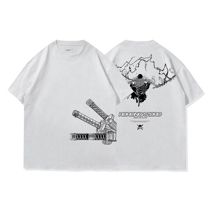 海賊王索隆拔刀水洗做舊 2026親子情侶男女同款 印花水洗短袖