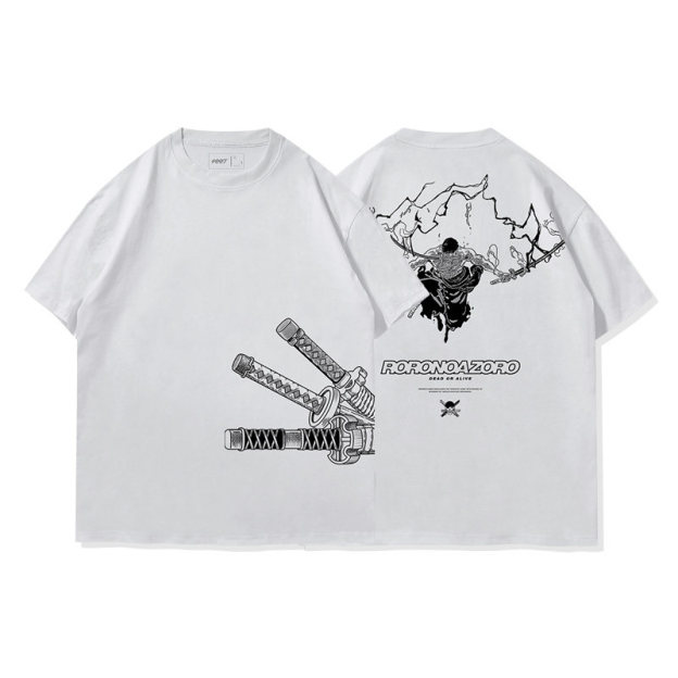 海賊王索隆拔刀水洗做舊 2026親子情侶男女同款 印花水洗短袖