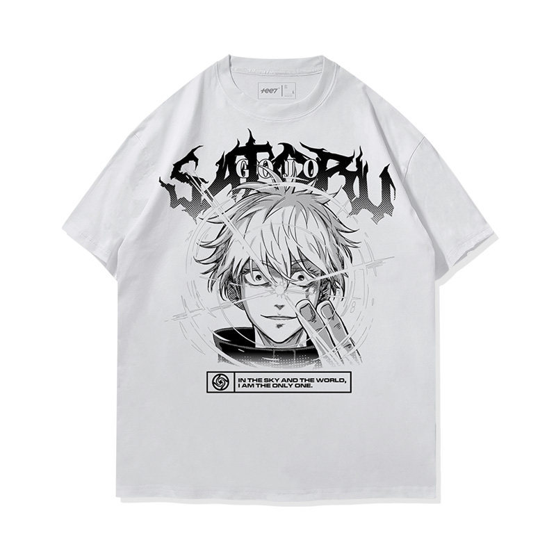 咒術迴戰五条悟水洗做舊 2026親子情侶男女同款 印花水洗短袖