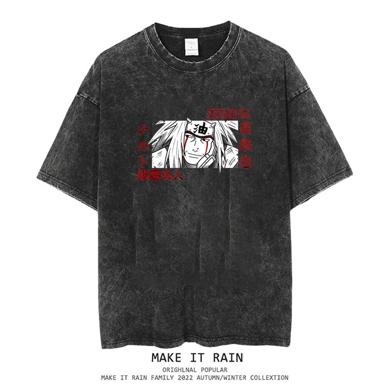 火影忍者水洗做舊 2026親子情侶男女同款 印花水洗短袖