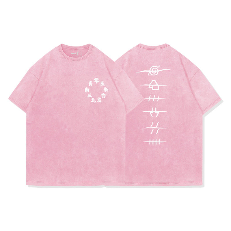 火影忍者曉組織水洗做舊 2026親子情侶男女同款 印花水洗短袖