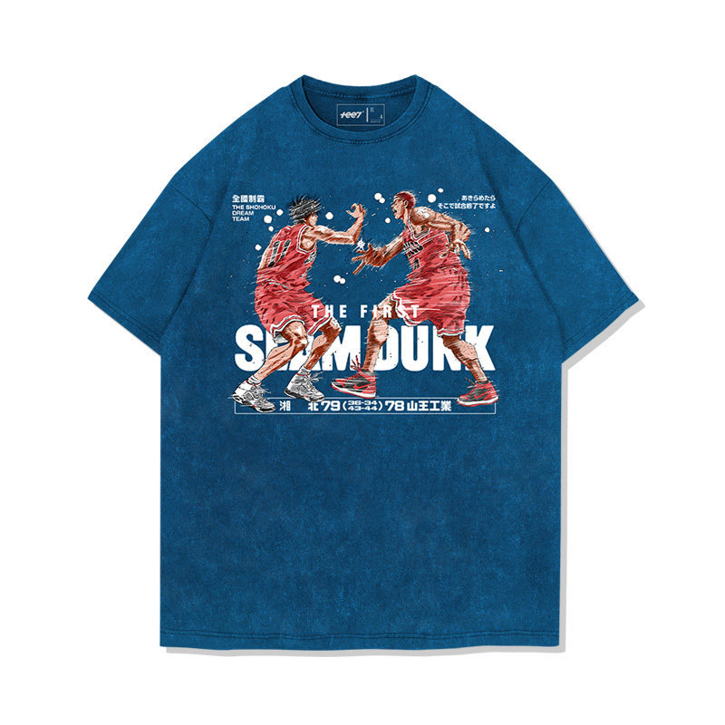 灌籃高手流川楓櫻木花道世紀擊掌水洗做舊 2026親子情侶男女同款 印花水洗短袖