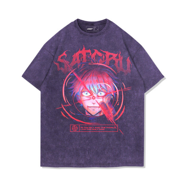 咒術迴戰五条悟水洗做舊 2026親子情侶男女同款 印花水洗短袖