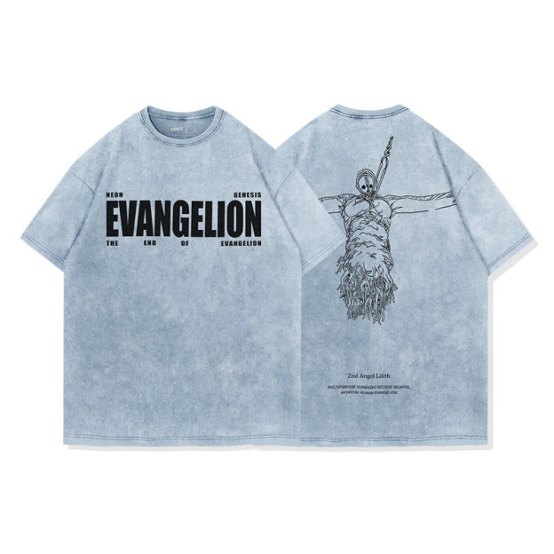 EVA十三號機莉莉絲水洗做舊 2026親子情侶男女同款 印花水洗短袖