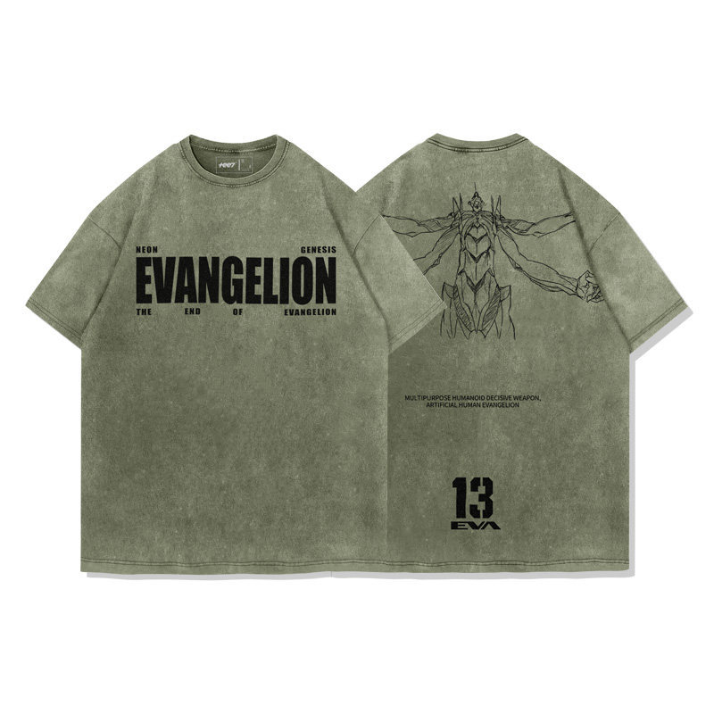 EVA十三號機莉莉絲水洗做舊 2026親子情侶男女同款 印花水洗短袖