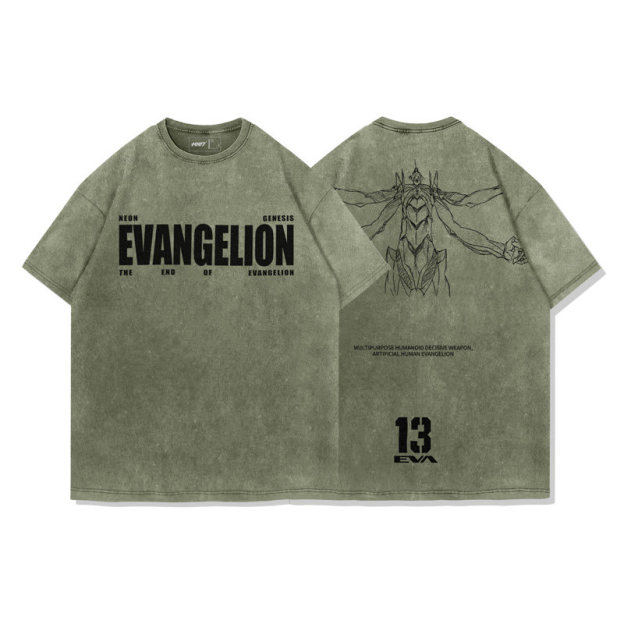 EVA十三號機莉莉絲水洗做舊 2026親子情侶男女同款 印花水洗短袖