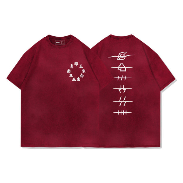 火影忍者曉組織水洗做舊 2026親子情侶男女同款 印花水洗短袖