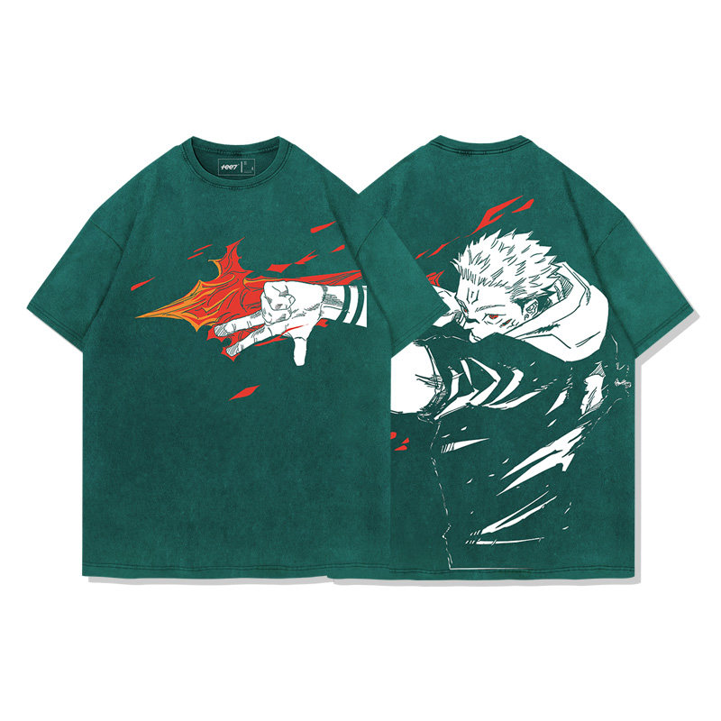 咒術迴戰兩面宿儺術式水洗做舊 2026親子情侶男女同款 印花水洗短袖