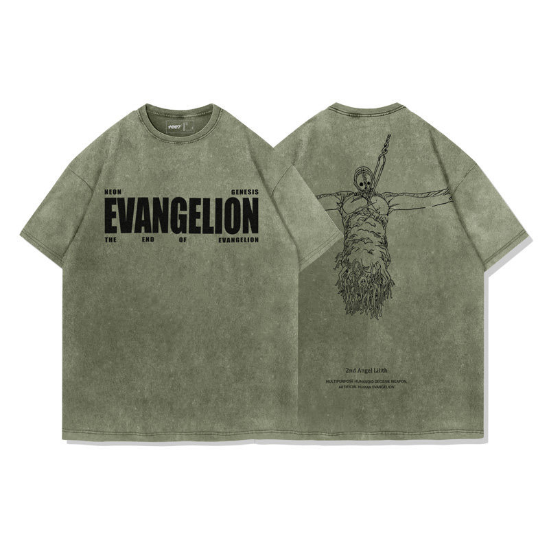 EVA十三號機莉莉絲水洗做舊 2026親子情侶男女同款 印花水洗短袖