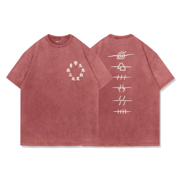 火影忍者曉組織水洗做舊 2026親子情侶男女同款 印花水洗短袖