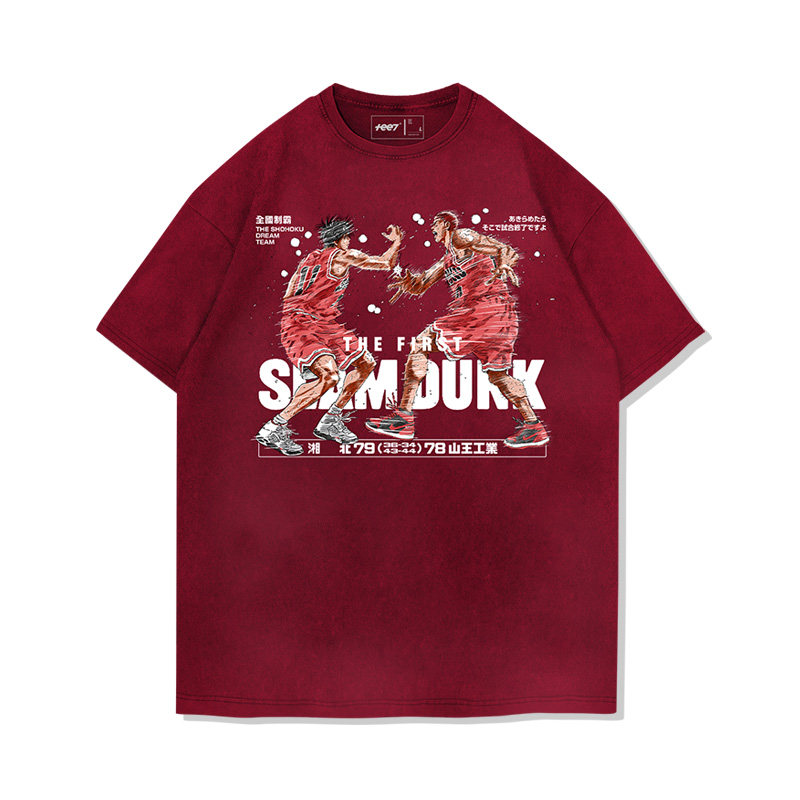 灌籃高手流川楓櫻木花道世紀擊掌水洗做舊 2026親子情侶男女同款 印花水洗短袖