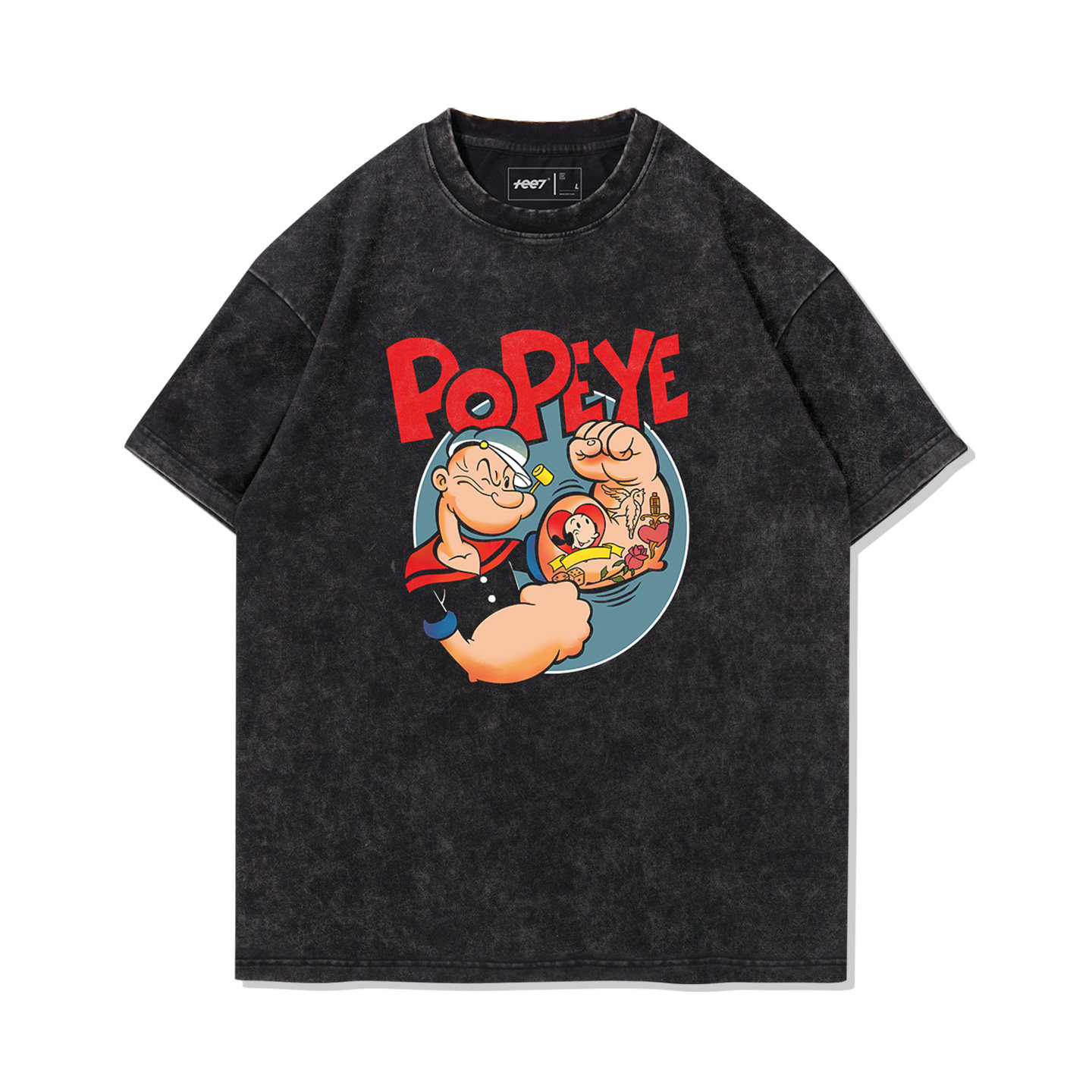 大力水手 Popeye水洗做舊  印花水洗短袖