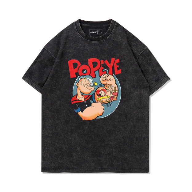 大力水手 Popeye水洗做舊  印花水洗短袖