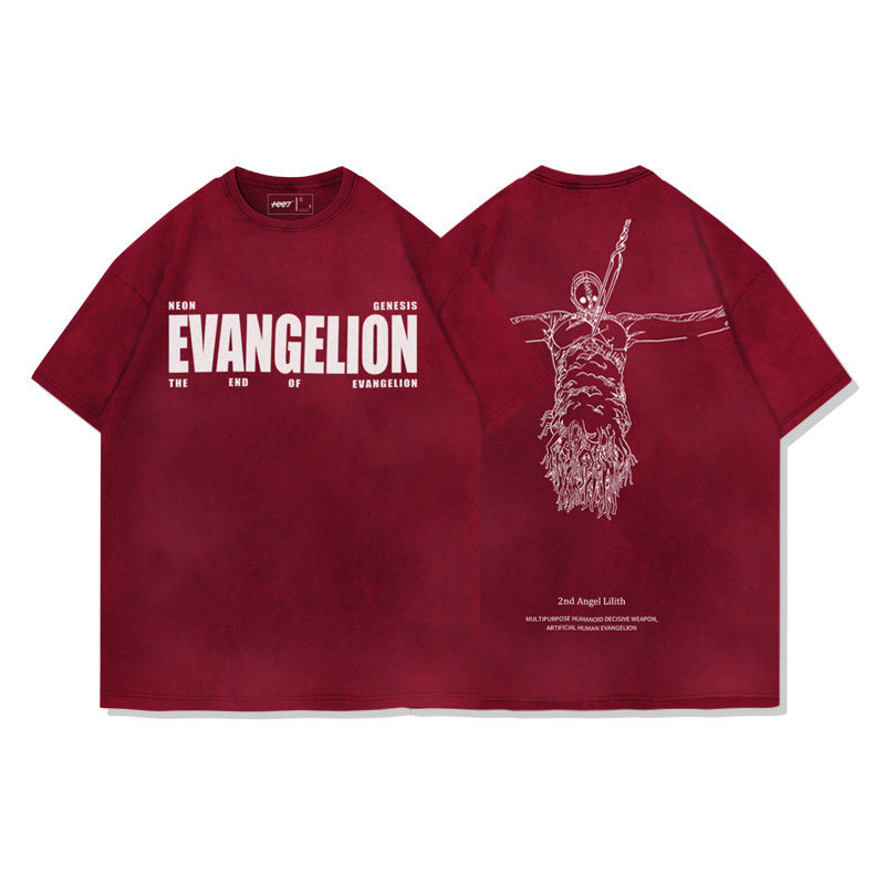 EVA十三號機莉莉絲水洗做舊 2026親子情侶男女同款 印花水洗短袖