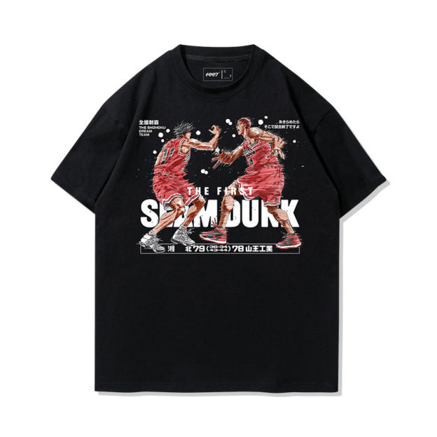 灌籃高手流川楓櫻木花道世紀擊掌水洗做舊 2026親子情侶男女同款 印花水洗短袖