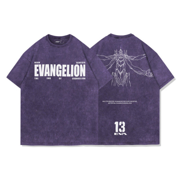 EVA十三號機莉莉絲水洗做舊 2026親子情侶男女同款 印花水洗短袖