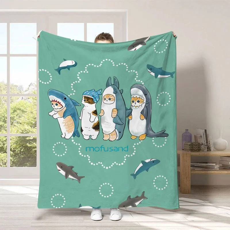 mofusand 貓福珊迪鯊魚貓毛毯｜法蘭絨沙發蓋毯・午休披肩