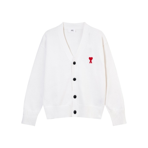 Ami Paris 愛心刺繡 V 領針織開衫｜男女同款寬鬆休閒毛衣外套