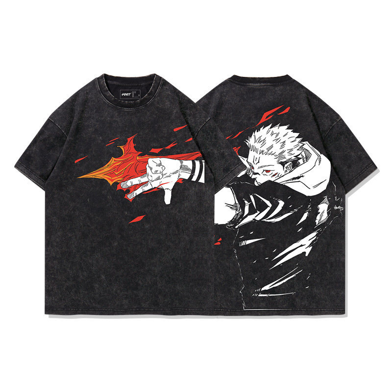 咒術迴戰兩面宿儺術式水洗做舊 2026親子情侶男女同款 印花水洗短袖