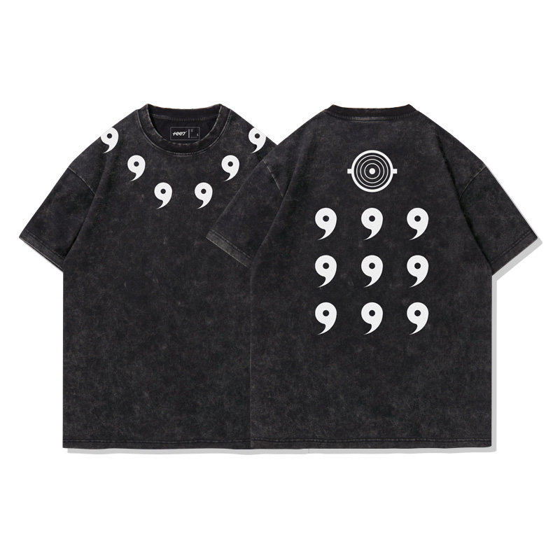 火影宇智波斑六道模式水洗做舊 2026親子情侶男女同款 印花水洗短袖