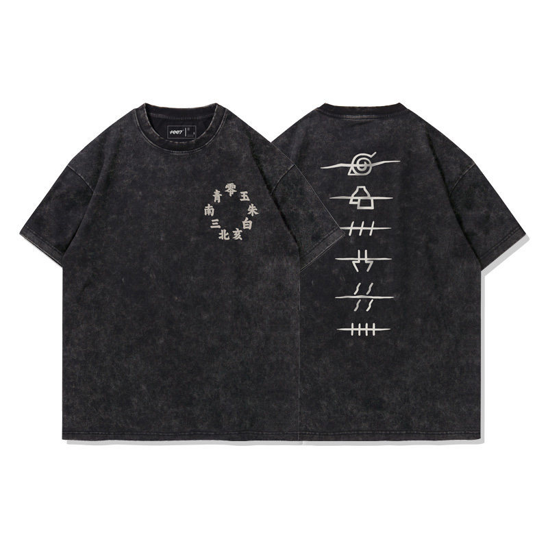 火影忍者曉組織水洗做舊 2026親子情侶男女同款 印花水洗短袖