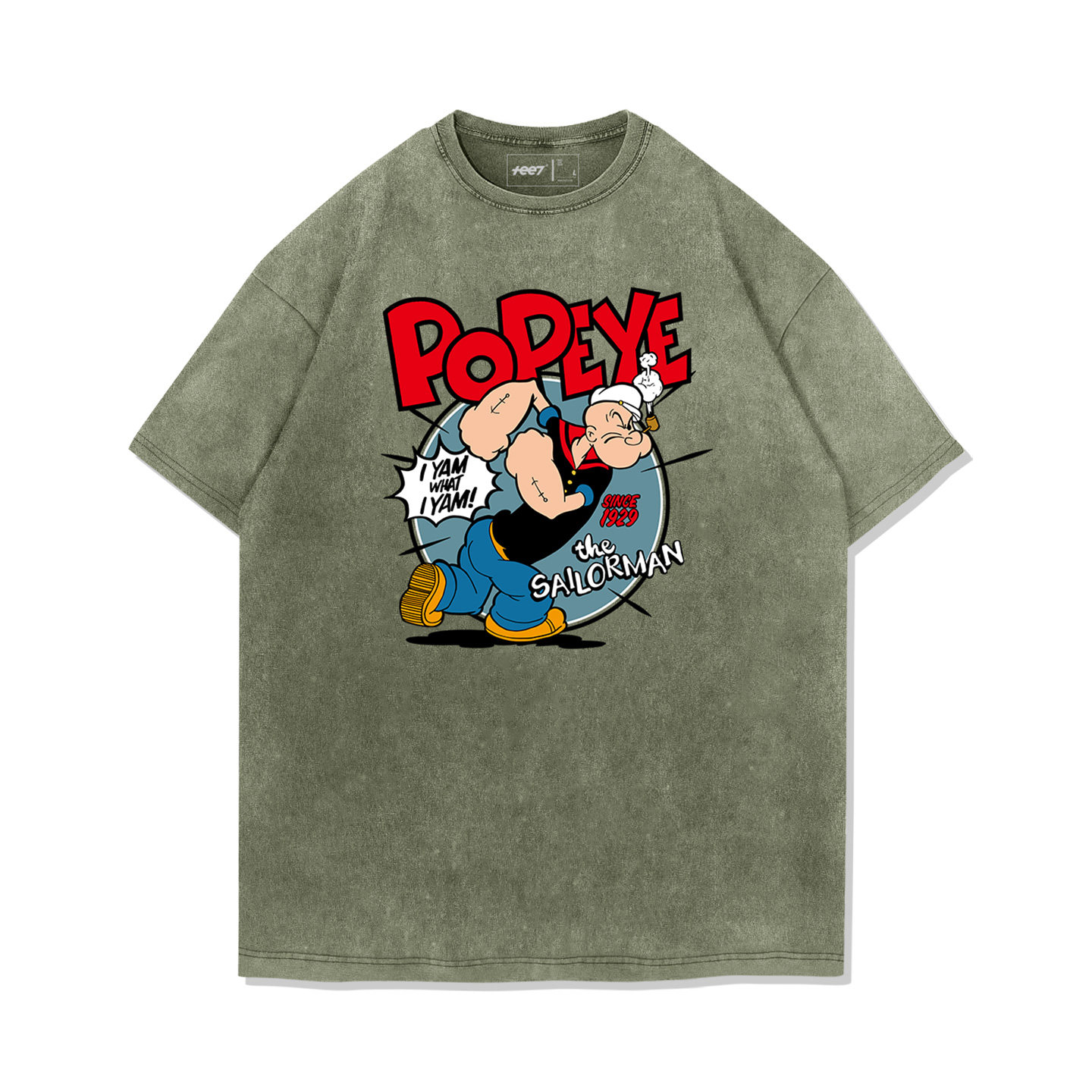 大力水手 Popeye水洗做舊  印花水洗短袖