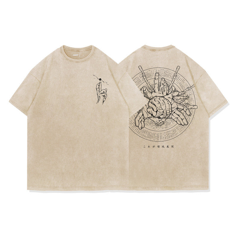 咒術迴戰結印手勢領域展開水洗做舊 2026親子情侶男女同款 印花短袖T恤