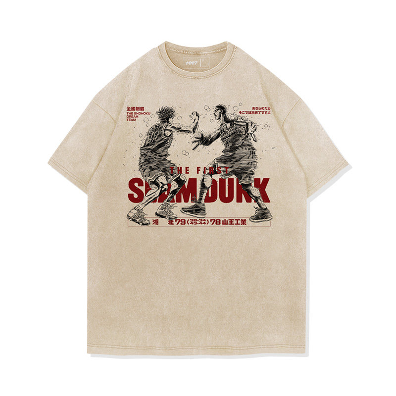 灌籃高手流川楓櫻木花道世紀擊掌水洗做舊 2026親子情侶男女同款 印花水洗短袖