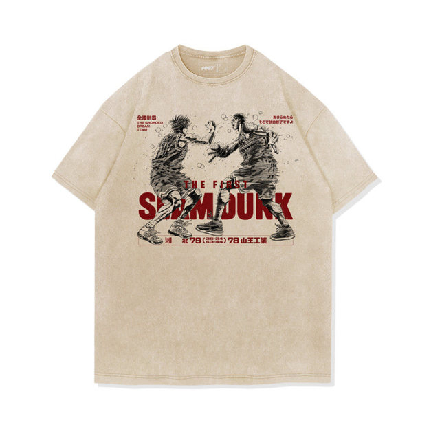 灌籃高手流川楓櫻木花道世紀擊掌水洗做舊 2026親子情侶男女同款 印花水洗短袖