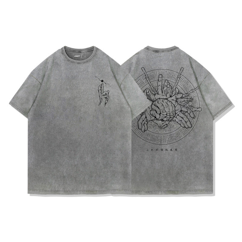 咒術迴戰結印手勢領域展開水洗做舊 2026親子情侶男女同款 印花短袖T恤