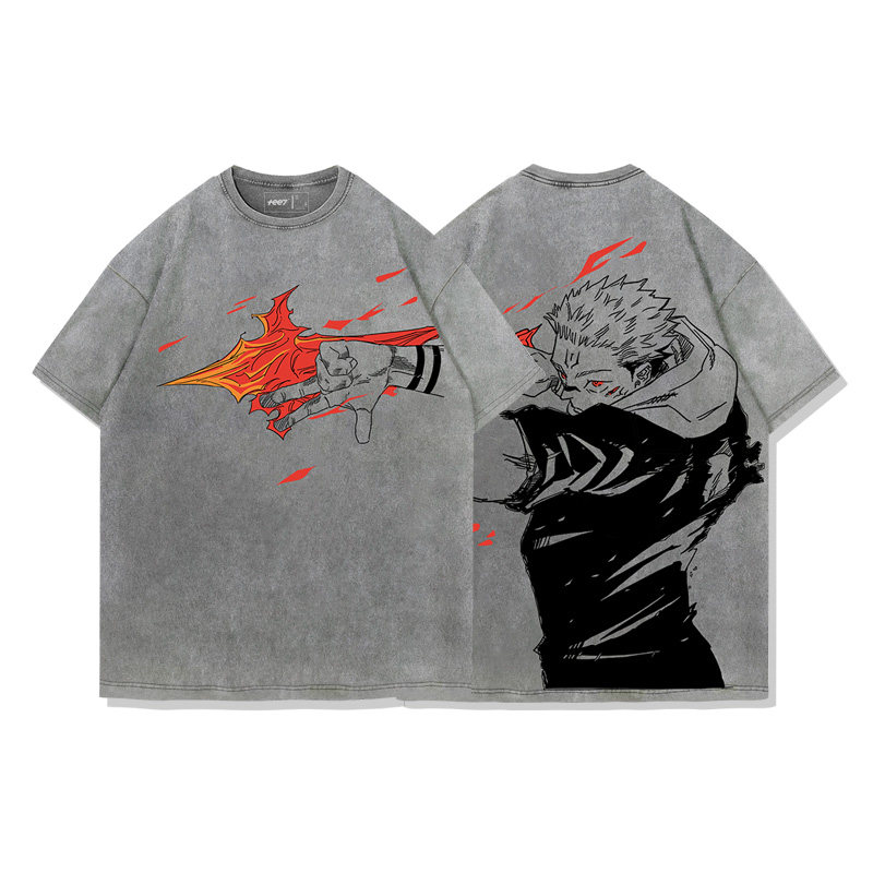 咒術迴戰兩面宿儺術式水洗做舊 2026親子情侶男女同款 印花水洗短袖