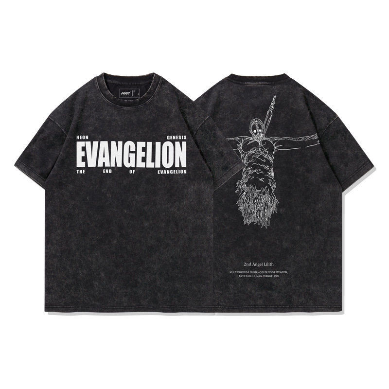 EVA十三號機莉莉絲水洗做舊 2026親子情侶男女同款 印花水洗短袖