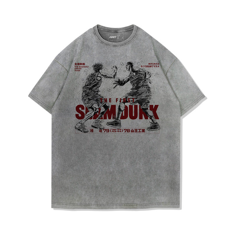 灌籃高手流川楓櫻木花道世紀擊掌水洗做舊 2026親子情侶男女同款 印花水洗短袖