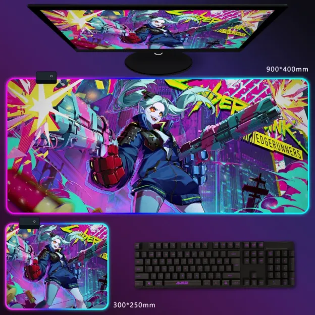 電馭叛客邊緣行者 RGB 電競滑鼠墊｜Cyberpunk 動漫電競桌墊