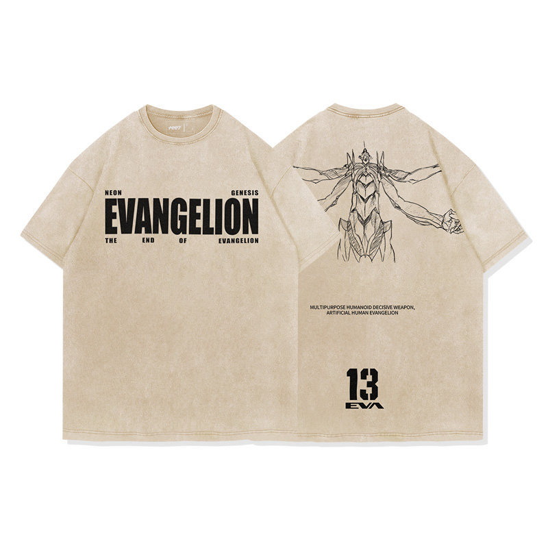 EVA十三號機莉莉絲水洗做舊 2026親子情侶男女同款 印花水洗短袖