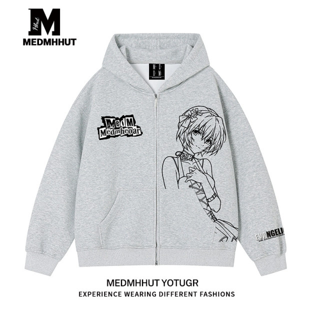 MEDMHHUT × EVA 聯名連帽開襟衫｜秋冬寬鬆拉鍊衛衣