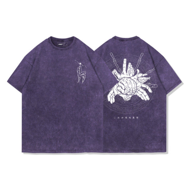 咒術迴戰結印手勢領域展開水洗做舊 2026親子情侶男女同款 印花短袖T恤