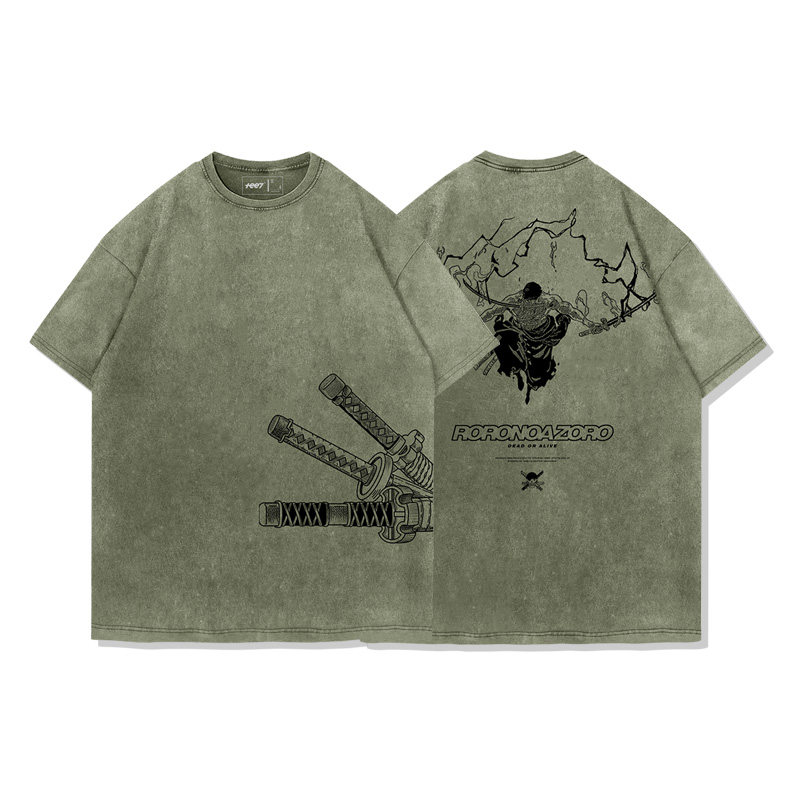 海賊王索隆拔刀水洗做舊 2026親子情侶男女同款 印花水洗短袖