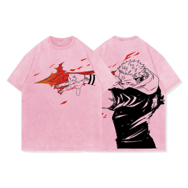 咒術迴戰兩面宿儺術式水洗做舊 2026親子情侶男女同款 印花水洗短袖