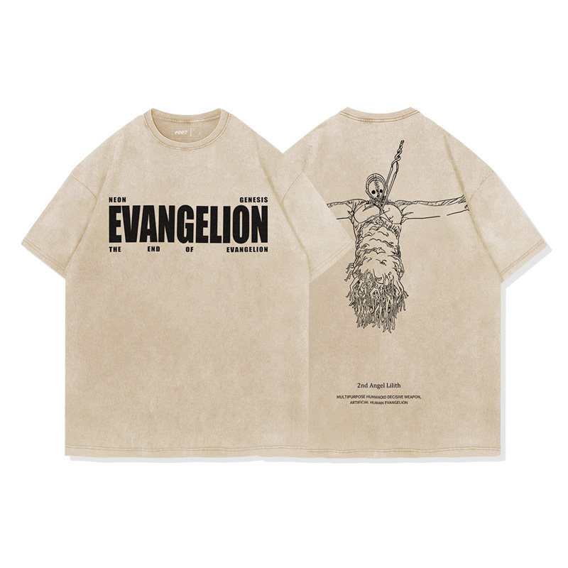 EVA十三號機莉莉絲水洗做舊 2026親子情侶男女同款 印花水洗短袖