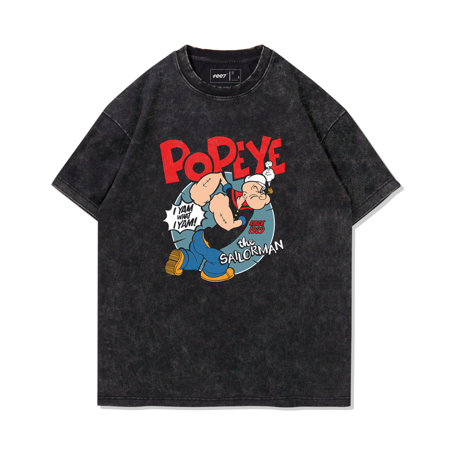 大力水手 Popeye水洗做舊  印花水洗短袖