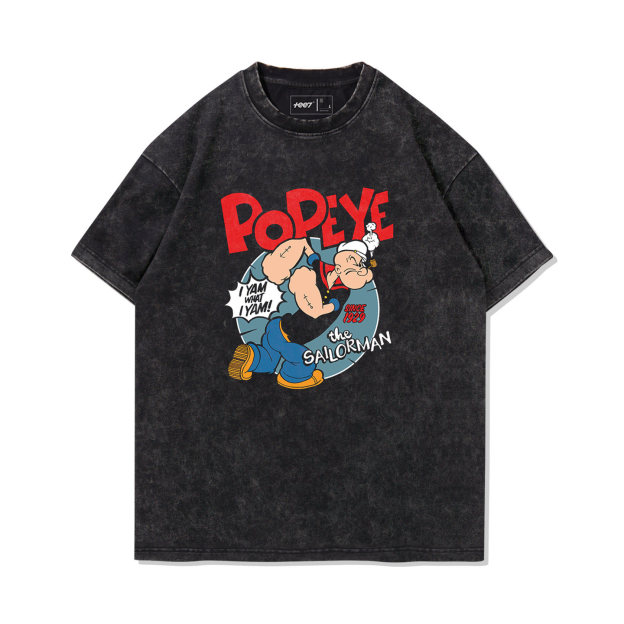 大力水手 Popeye水洗做舊  印花水洗短袖